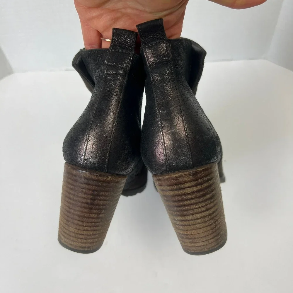 Paul Green Brown Suede Metallic Leather Ankle Boots Womens 4 US 6.5 Quiet Luxury